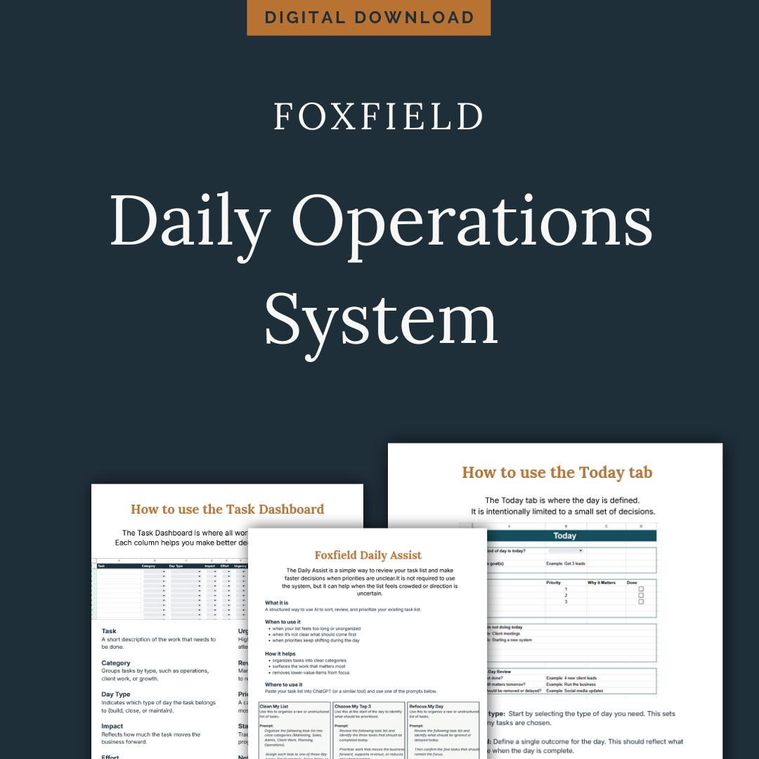 Daily Operating Information Daily Operations System – Foxfield